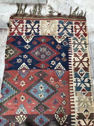 19th century anatolian kelim frag in excellent condition. 420 x 87 cm.                     