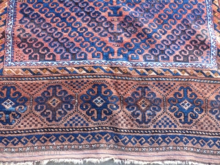 Nice large Baluch in great shape. Rare field design c. 1900. 8'10" x 5'7". 270 x 170 cm.               