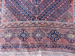 Nice large Baluch in great shape. Rare field design c. 1900. 8'10" x 5'7". 270 x 170 cm.               