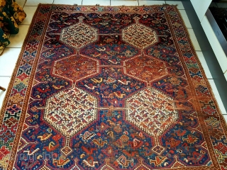 Nice beautiful Khamseh, late 19th century/early 20th century. 191 x 164 cm / 6'4" x 5'6".                 