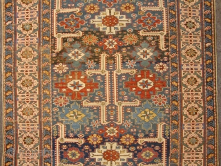 Caucasian Kuba Karagashli Rug, late 19th Century, great colours and well executed design, with a exceptional green border, original condition. 
size: 273x120
age: 1890/1900          