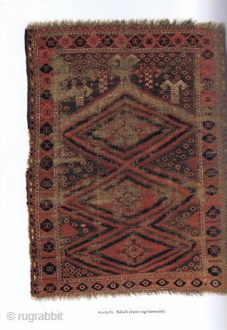 Baluch prayer rug, late 19th century, 160 x 122cm, all-natural colours, from a rare group of Baluch rugs. For a similar piece and discussion see: Pinner, Robert, and Eiland, Murray L. Between  ...