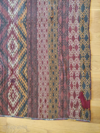 Uzbek Kilim, 1920s, 187 x 150 cm, wool, 5 panels, in fair condition                    