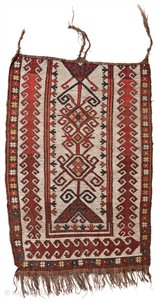 Kyrgyz eshik tysh (tent door hanging), Central Asia, Ferghana Valley, late 19th century, 150 x 94 cm, a piece of stark, dramatic beauty, in very good condition. Rare.     