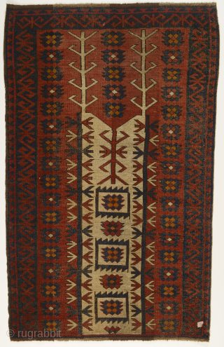 Kyrgyz ‘Ala’ Eshik Tysh (tent door covering), Ferghana Valley, Ichkilik Tribe, late 19th century, 145 cm x 87 cm, in excellent condition. This type of Ichkilik pile weaving is scarce.   