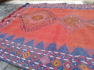 Antique Wonderful Caucasian Verneh Rug, Karabakh flatwave. 19th century. Beautiful natural colours, weave and embroidery, drawing, figures. Cotton on cotton. Great condition. Size 170x250cm.
Please feel free to contact me. Thank you  