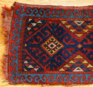 Uzbek Napramach cradle rug. 34 x 14 inches. Mostly medium to low pile. A few knots worn down. Minor edge and end loss. See www.banjaratextiles.com for more rugs and textiles.
   