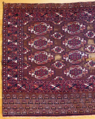 Fine Antique Saryk Chuval. 45 x 36 inches. Beautiful colors. Obvious wear in the center. Floppy handle. www.banjaratextiles.com               