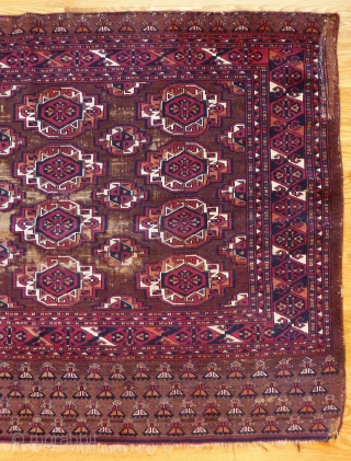 Fine Antique Saryk Chuval. 45 x 36 inches. Beautiful colors. Obvious wear in the center. Floppy handle. www.banjaratextiles.com               