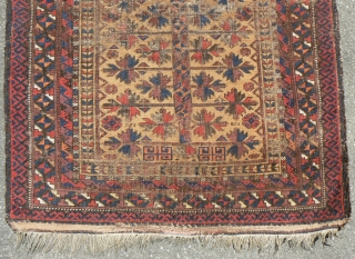 Antique Baluch Prayer Rug. 31 x 45 inches. 19th Century. See Michael Craycraft's "Belouch Prayer Rugs," plate 24 page 58 for a similar example. Low even pile and wear. See more textiles  ...