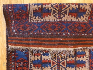 Antique Baluch Rug. 42 x 28 inches. Very good condition. Very nice popping electric blue dye. Great visual appeal. See this rug and lots of others just added at www.banjaratextiles.com   