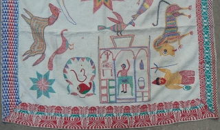 Old Indian Kantha Embroidery Quilt. Just in. From the West Bengal region of India. 62 x 38 inches. This kantha has it all – airplanes, tigers, shrimp, shiva, shiva lengha, peacocks, birds,  ...