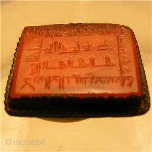 Amazing Carnelian Agate Ring top  with inscription of KUFIC script.
The silver ring attached to this magnificient agate is missing.
Rare,Original and Authentic.
No Repairs,No damage to the Carnelian Agate. Origin: Middle East


 
 