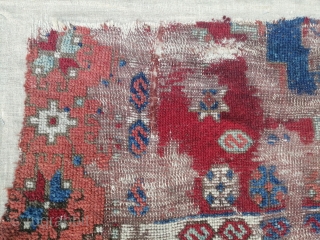 Antique Kurdish fragment mounted on fabric. 
Size 73x122                         