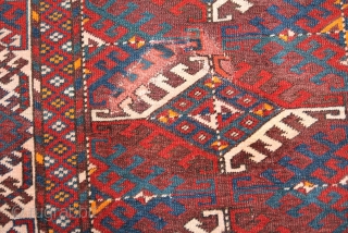 Turkoman Jomud about 1930, size: 2.92 x 1,92 m, wool on wool, condition: fair, low pile, areas of old repair             