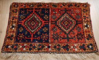 Kurdish mafrash in very good condition, wonderful deep intense colours, natural with one synthetic red. Soft and shiny wool. 59 x 90 cm.          