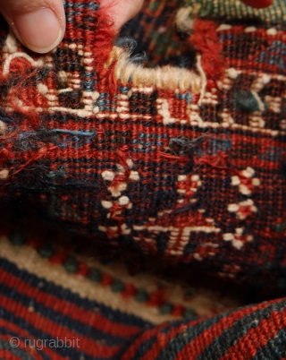 Luri Bakhtiari small sumak bag, trult tribal, natural colours, beautiful back with figures  the back
37 x 39 cm.              