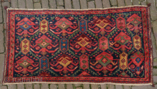 Rare bagface, small rug or mafrash. Caucasian, Kuba? Seichur? with a kind of palmette or insect border. good colours with a bit one kind of red somewhat tipfaded, 94x50 cm. please use  ...