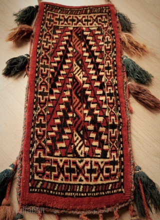 Yomut spindle bag, complete and in very good condition, 22x 56 cm.                     