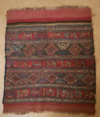 Shahsevan? Caucasian? Small weaving, maybe a kind of mafrash or a saddle cover. With birds and a lot of colours, as an old feeling, traces of wear. 
90 x 76 cm.  