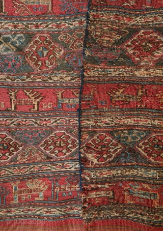 Shahsevan? Caucasian? Small weaving, maybe a kind of mafrash or a saddle cover. With birds and a lot of colours, as an old feeling, traces of wear. 
90 x 76 cm.  