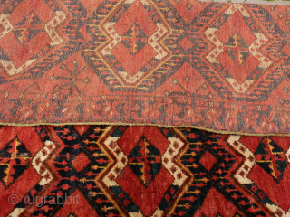 Rare large Ersar i small rug probably used as sitting mat on special occasions. small rug with ikat motif. Full shiny and soft pile, lots of abrash, some moth damage as you  ...