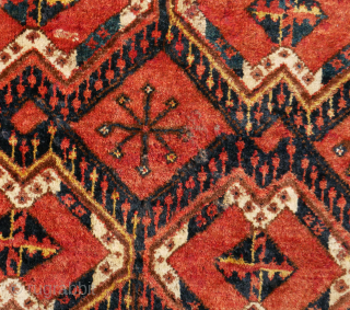 Rare large Ersar i small rug probably used as sitting mat on special occasions. small rug with ikat motif. Full shiny and soft pile, lots of abrash, some moth damage as you  ...