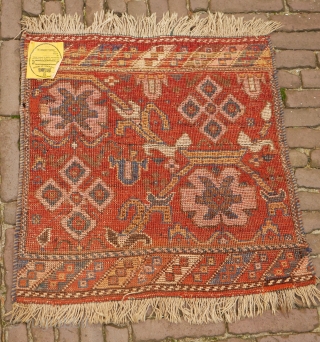 Afshar pushti or mafrash panel and mina khani pattern, very colourful, cheerful and soft wool. full pile, very good condition 60 x 61 cm.         