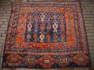 Rare tribal Persian rug, probably Luri, never seen one before, soft wool, warm and bright colours, very good condition with one restauration. It is something special
119x 109 cm.     
