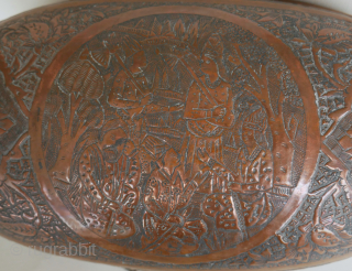 Kashkul, copper, with a group of dervishes, jinns, a dergah ( sufi convent) and calligraphy. please use contactform on www.beamol.nl             