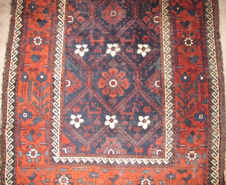 Minakhani Baluch Rug, Depressed warp Khorossan type. Very finely drawn with vivid color and finer than most of this genre. The skirts of this piece are executed in pile rather than kilim.  ...