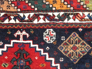 South Persian Tribal Luri bagface, Fantastic wool and super-saturated natural color, two greens. There is even some natural camel wool pile. Mounted and conserved.         