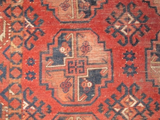 Central Asian Main Carpet with large guls. Some features resemble Turkmen weavings from the Middle Amu Darya region but the construction of this piece, including one strand per pass wefting, is unlike  ...