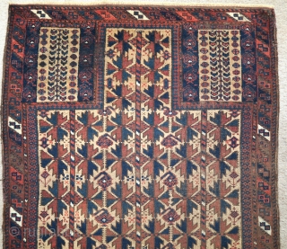 Squarish shaped camel ground Baluch prayer rug, probably Zabol area, Sistan and Baluchistan, Southeast Persia, nice thing, 2'8"x3'4"               