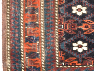 Baluch Minakhani Bagface, saturated colors with all three secondary colors, green, purple and orange, depressed warp type from Khorossan, good shape with bottom kilim, complete sides and intricate flatwoven top. A former  ...