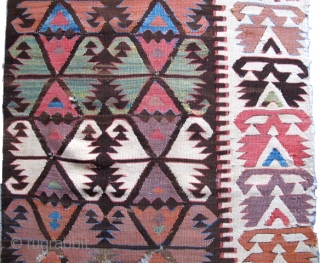Anatolian Kilim Fragment, nice old colors and blanket-like handle. 5'6"x2'7"                       