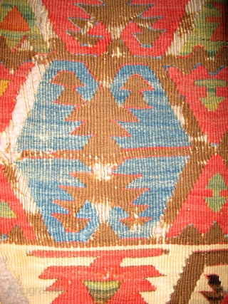 Anatolian Kilim Fragment, nice old colors and blanket-like handle. 5'6"x2'7"                       