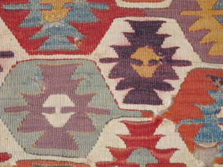 Anatolian Kilim Fragment with particularly pleasing purples. 
Central Anatolia, circa 1800 (2'8"x4'10") 81x147cm. All Colors Are Excellent.                