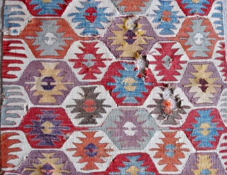 Anatolian Kilim Fragment with particularly pleasing purples. 
Central Anatolia, circa 1800 (2'8"x4'10") 81x147cm. All Colors Are Excellent.                