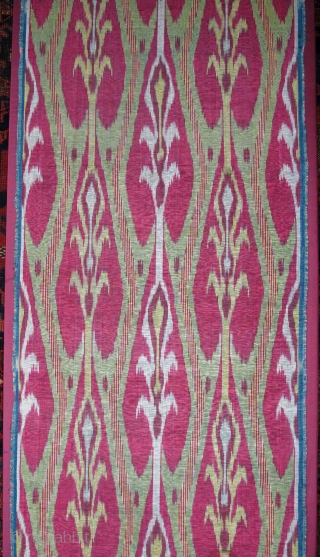 Central Asian Silk Ikat, blue silk weft, probably Tajik, The panel is conserved and beautifully mounted. 3'x1'6"                