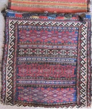 Very Rare, Very Old Complete Khorosan Quchan Kurd? ( or perhaps Khorosan Afshar ? )Double Saddle Bags (Khorjin). Bagfaces are done in bands of colorful floating weft work with wool and goat-hair  ...