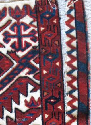 Exceptionally graphic Turkmen tentband fragment, velvety pile, vivid natural color including a few silk highlights. There are two clean easily repairable rips, otherwise in good shape.       
