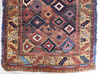 Northwest Persian Kurdish Sauj Bulagh rug with step diamonds, nice color with aubergine.                    