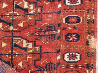 Tekke Turkmen Small Main Carpet or Large Mat with Torba-Guls. Exceptional velvet-like wool, large well-drawn guls, great handle. There is an abrash to the natural browns, lighter toward the center and darker  ...