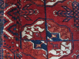 Old Tekke Main Carpet fragment. Old, lush and supple with a velvety buttery feel. Fantastic drape and saturated color.              