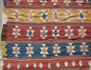 Anatolian kilim with stripes and stars. Great Turkish color. mounted and conserved. 50" x 84"                  