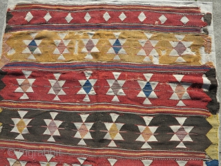 Anatolian kilim with stripes and stars. Great Turkish color. mounted and conserved. 50" x 84"                  