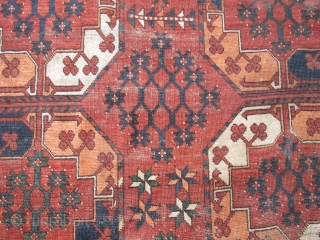 Ersari? Turkmen Guli-Gul Main Carpet. Wear is pretty much as it appears in the images. One side has significant loss to the selvedge and there is small amount of detailing within the  ...