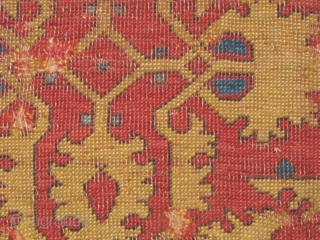 16th / 17th century Lotto Carpet fragment, nice detailing, highlights with blues and a lazy line. There is a small tag with a Czech lion and the city name of "Praha" (Prague)  ...