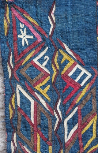 Tekke Turkmen embroidered strip on a deep indigo ground. Bold design accomplished with a very fine technique. 111x10cm               